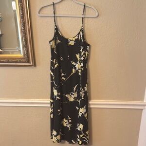 Black and Cream Spaghetti Strap Slip Midi Dress